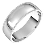 10K White Gold Milgrain Domed Light Comfort Fit Wedding Band, 6 mm Wide