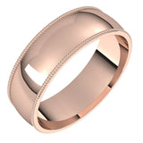 14K Rose Gold Milgrain Domed Light Comfort Fit Wedding Band, 6 mm Wide