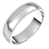 Palladium Milgrain Domed Light Comfort Fit Wedding Band, 5 mm Wide