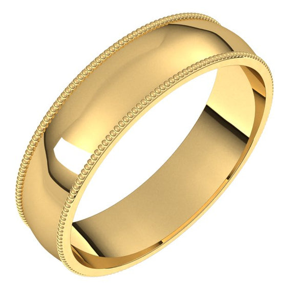 18K Yellow Gold Milgrain Domed Light Comfort Fit Wedding Band, 5 mm Wide