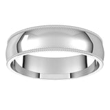 18K White Gold Milgrain Domed Light Comfort Fit Wedding Band, 5 mm Wide