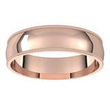 14K Rose Gold Milgrain Domed Light Comfort Fit Wedding Band, 5 mm Wide
