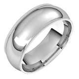 Platinum Milgrain Domed Light Comfort Fit Wedding Band, 7 mm Wide