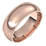14K Rose Gold Milgrain Domed Light Comfort Fit Wedding Band, 7 mm Wide
