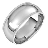 Sterling Silver Milgrain Domed Light Comfort Fit Wedding Band, 8 mm Wide