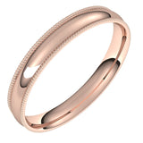 14K Rose Gold Milgrain Domed Light Comfort Fit Wedding Band, 3 mm Wide