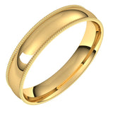 10K Yellow Gold Milgrain Domed Light Comfort Fit Wedding Band, 4 mm Wide