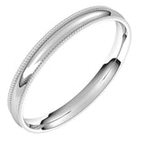 18K White Gold Milgrain Domed Light Comfort Fit Wedding Band, 2.5 mm Wide