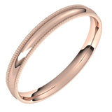 18K Rose Gold Milgrain Domed Light Comfort Fit Wedding Band, 2.5 mm Wide
