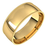 10K Yellow Gold Milgrain Domed Light Comfort Fit Wedding Band, 7 mm Wide