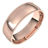 14K Rose Gold Milgrain Domed Light Comfort Fit Wedding Band, 6 mm Wide
