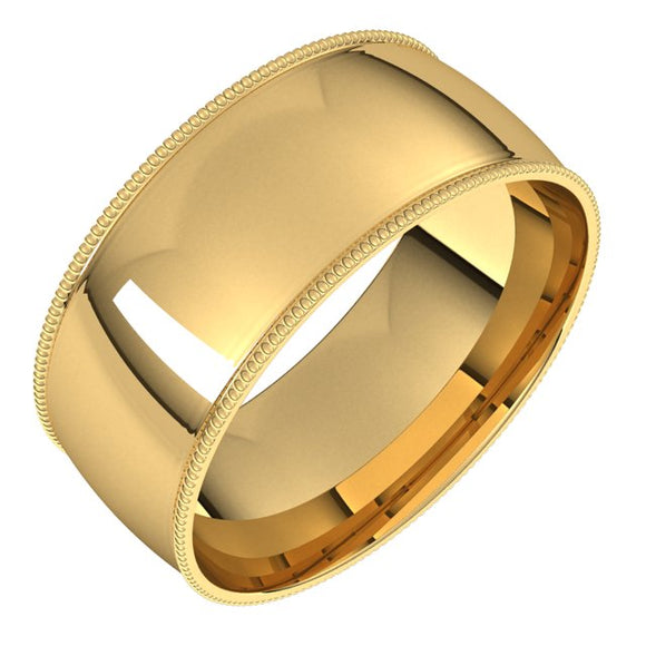 18K Yellow Gold Milgrain Domed Light Comfort Fit Wedding Band, 8 mm Wide