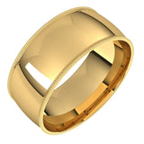 18K Yellow Gold Milgrain Domed Light Comfort Fit Wedding Band, 8 mm Wide