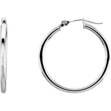 14K White Gold 2 mm Wide Medium/Large Hoop Earrings