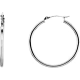 14K White Gold 2 mm Wide Medium/Large Hoop Earrings