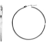 14K White Gold 2 mm Wide Medium/Large Hoop Earrings