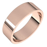 10K Rose Gold Flat Wedding Band, 6 mm Wide
