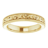 14K Yellow Gold Design-Engraved Wedding Band, 3.2 mm Wide
