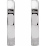 14K White Gold Small Hinged Hoop Earrings, Square Profile