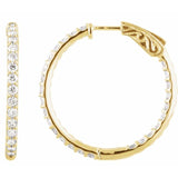 29.5 mm 2 CTW Natural Diamond Inside-Outside Hinged Hoop Earrings