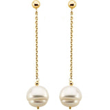 14K Yellow Gold 9-11 mm Freshwater Cultured Pearl Dangle Earrings